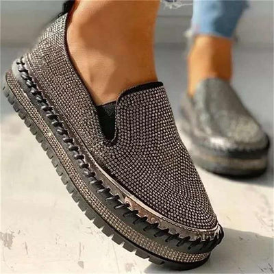 Liveli - Atmungsaktive Slipper mit Plateausohle und Strasssteinen für Damen