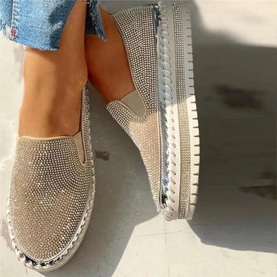 Liveli - Atmungsaktive Slipper mit Plateausohle und Strasssteinen für Damen