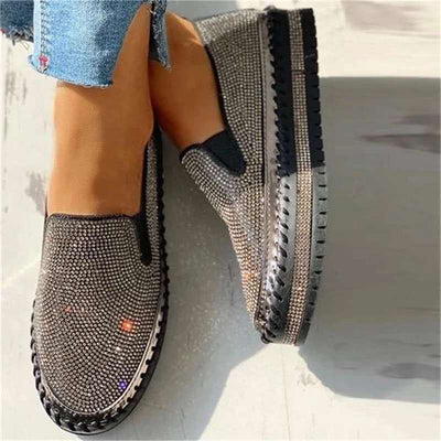 Liveli - Atmungsaktive Slipper mit Plateausohle und Strasssteinen für Damen