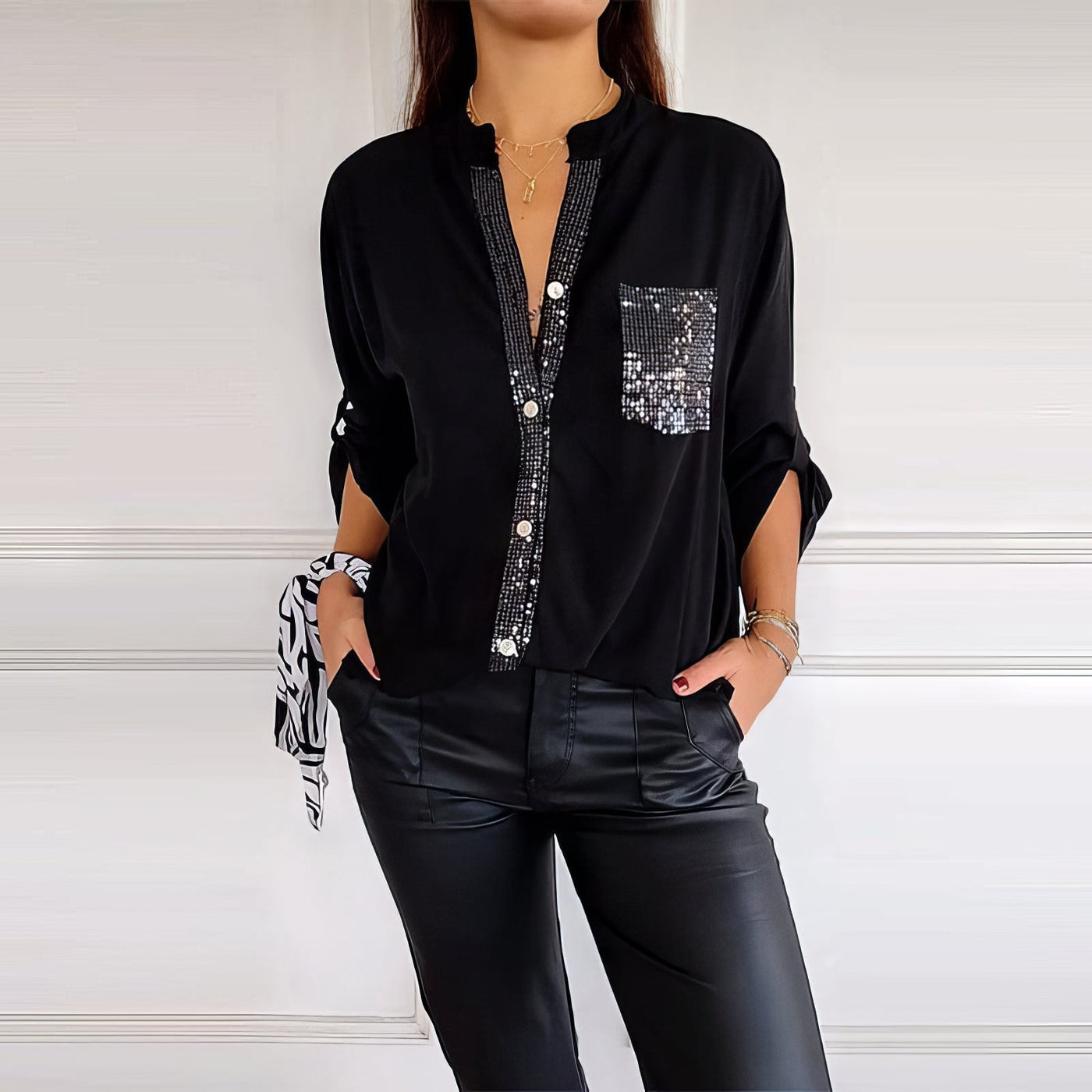 LUCIE | Top Patchwork with Sequins, Shiny and Elegant