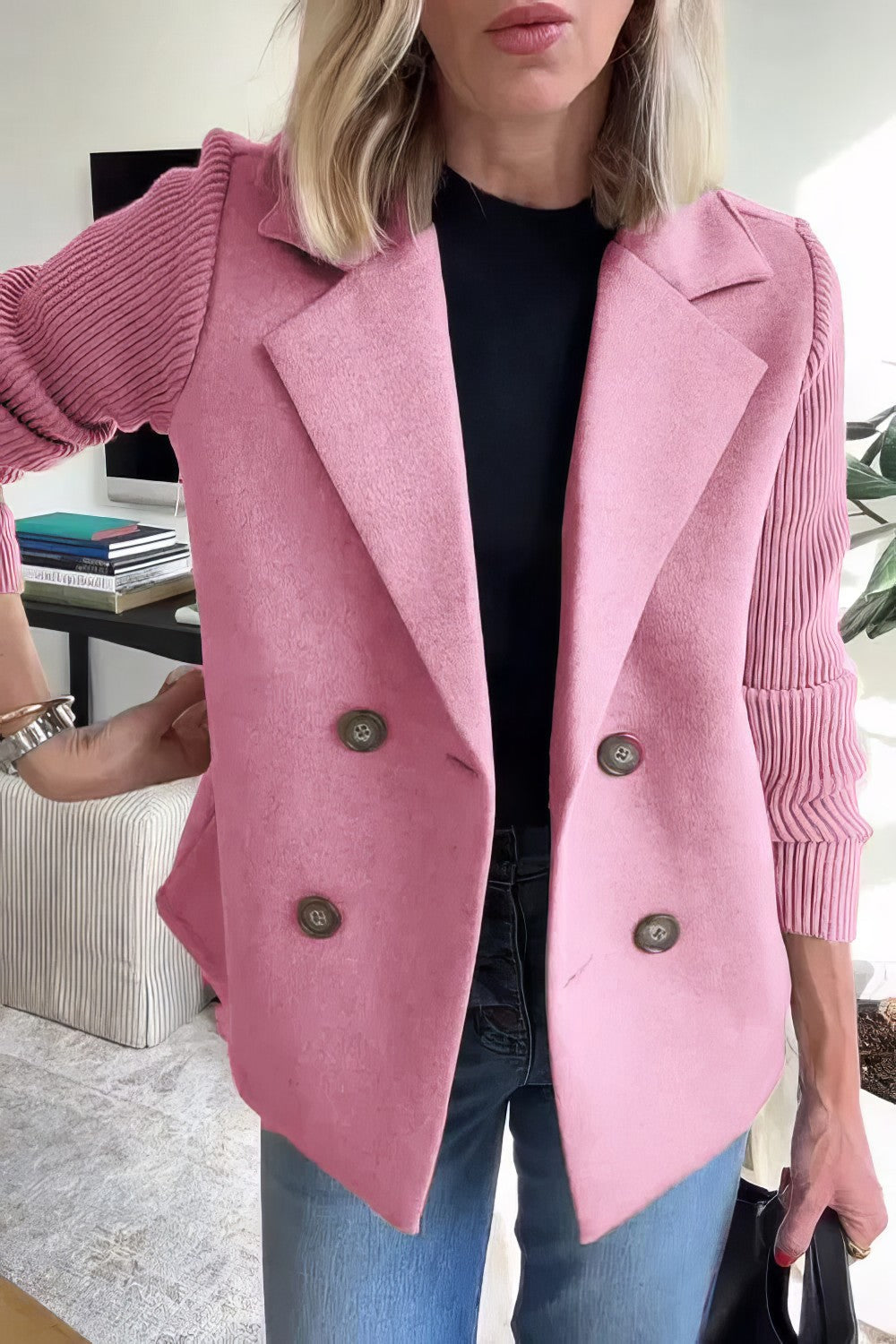 CLAIRE | Long Cardigan with Patchwork Sleeves, Trendy and Chic