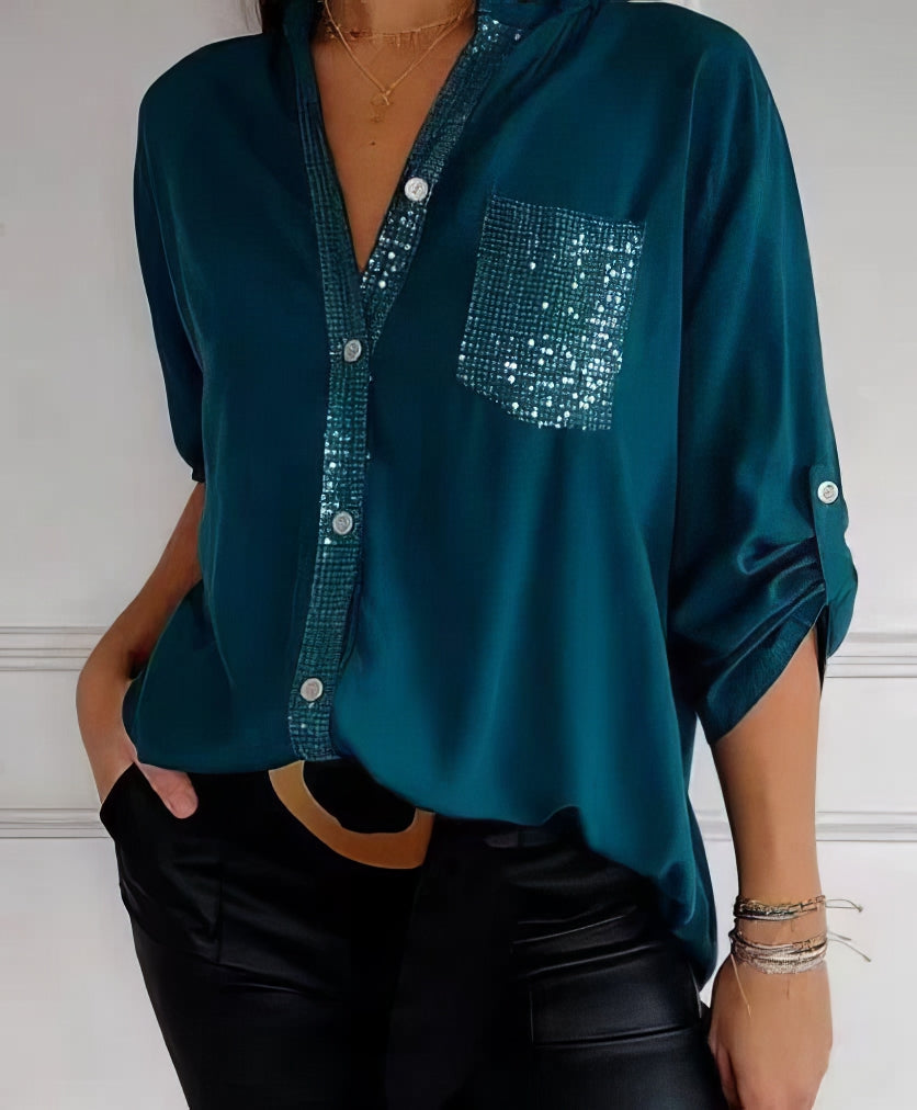 LUCIE | Top Patchwork with Sequins, Shiny and Elegant