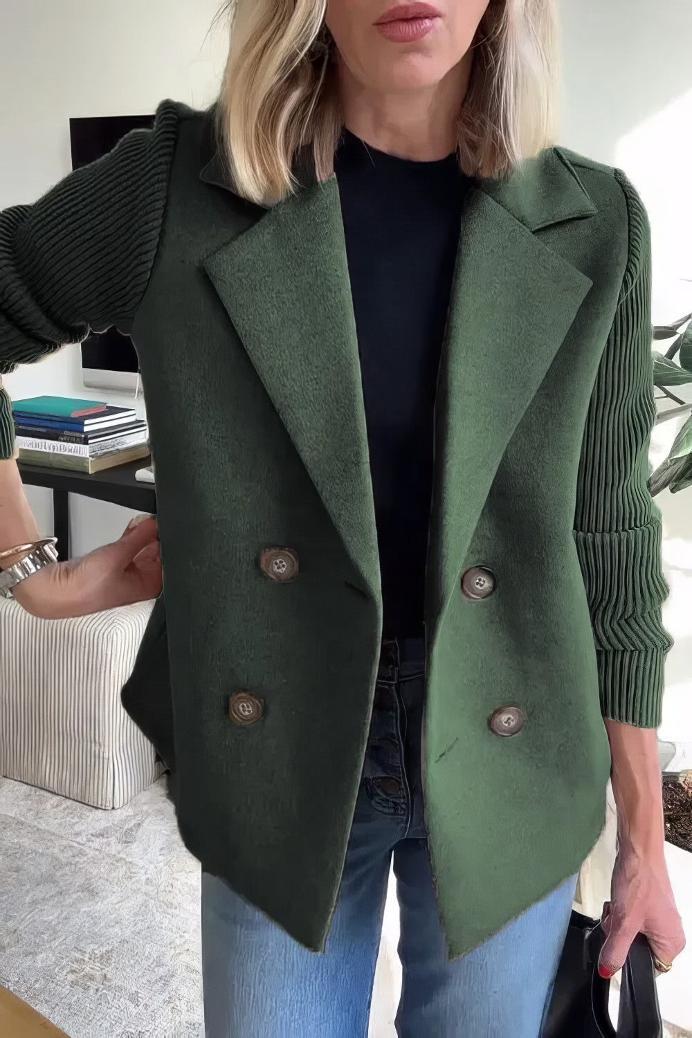 CLAIRE | Long Cardigan with Patchwork Sleeves, Trendy and Chic