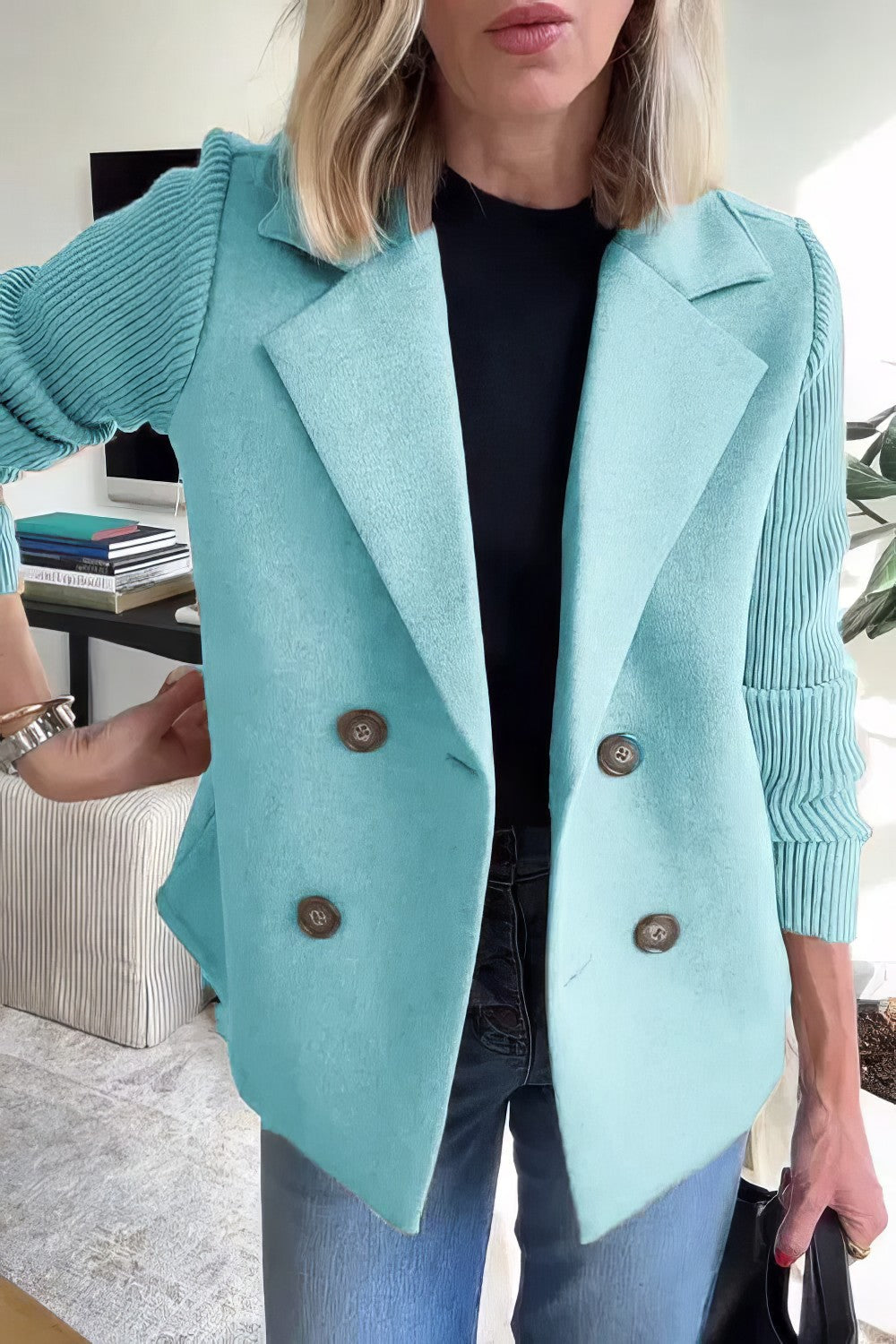 CLAIRE | Long Cardigan with Patchwork Sleeves, Trendy and Chic