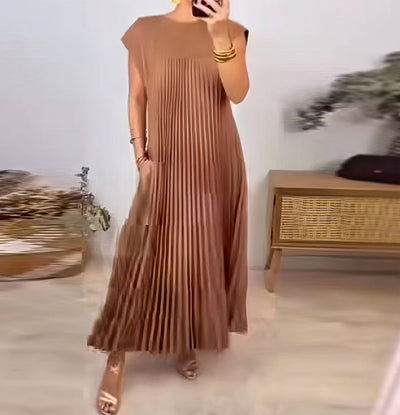 ELEONORA | Pleated Sleeveless Dress, Elegant and Timeless