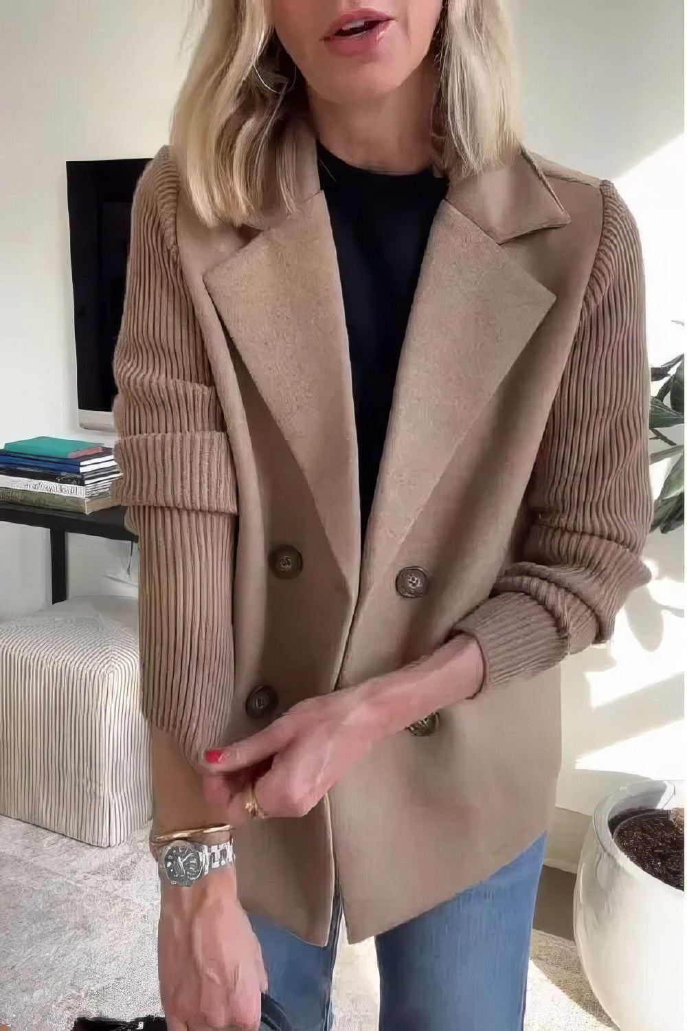 CLAIRE | Long Cardigan with Patchwork Sleeves, Trendy and Chic