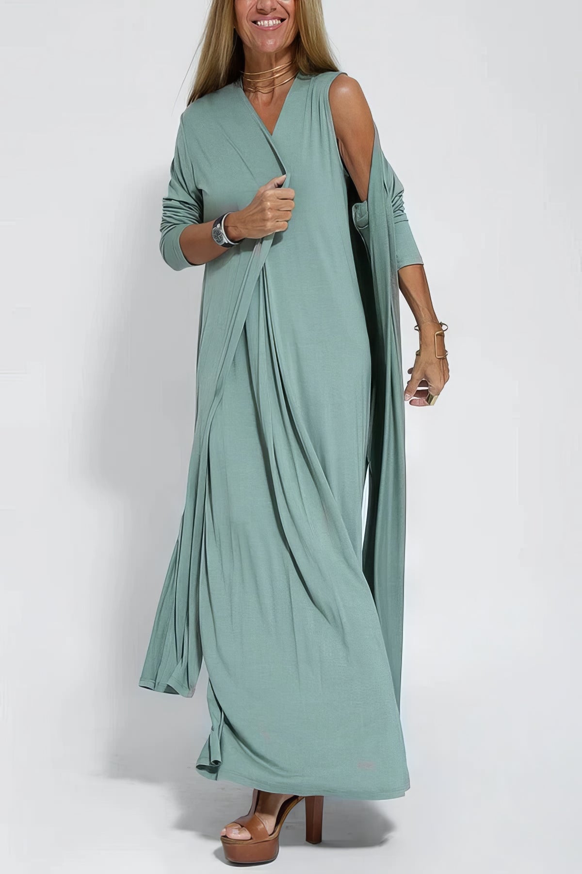 ELISE | Elegant Long Dress with Matching Cardigan Included