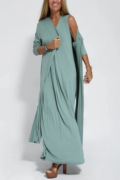 ELISE | Elegant Long Dress with Matching Cardigan Included