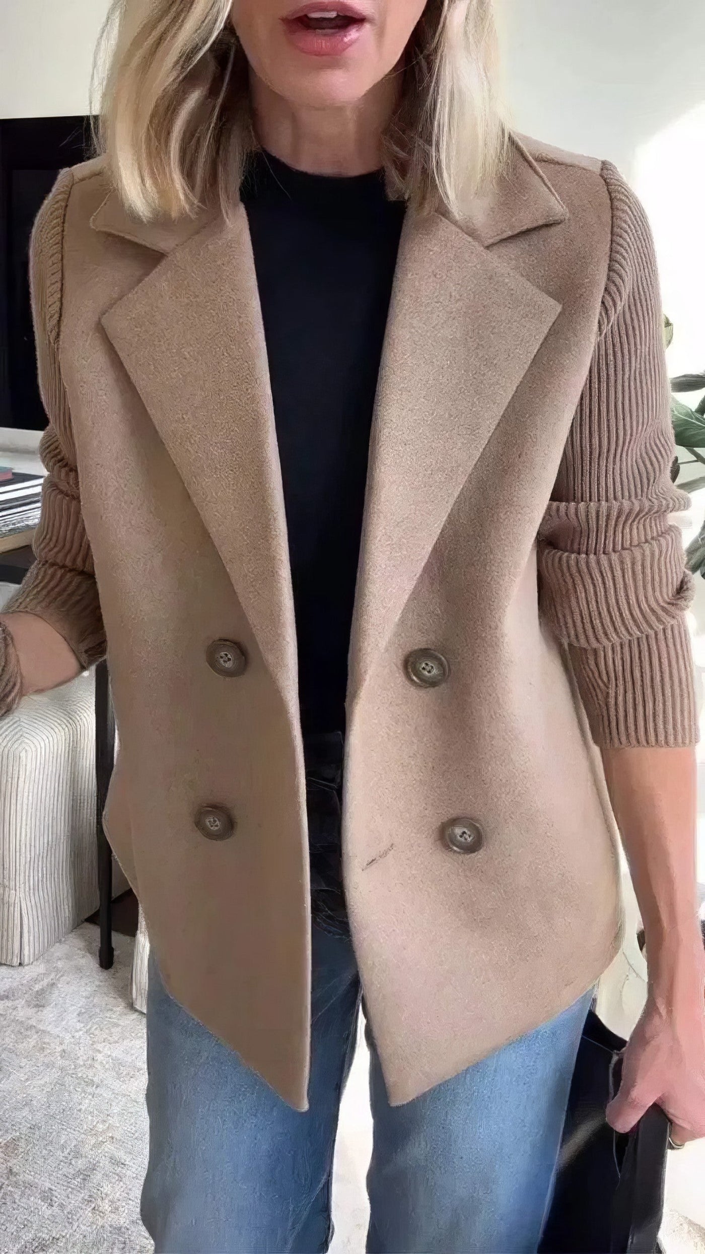 CLAIRE | Long Cardigan with Patchwork Sleeves, Trendy and Chic