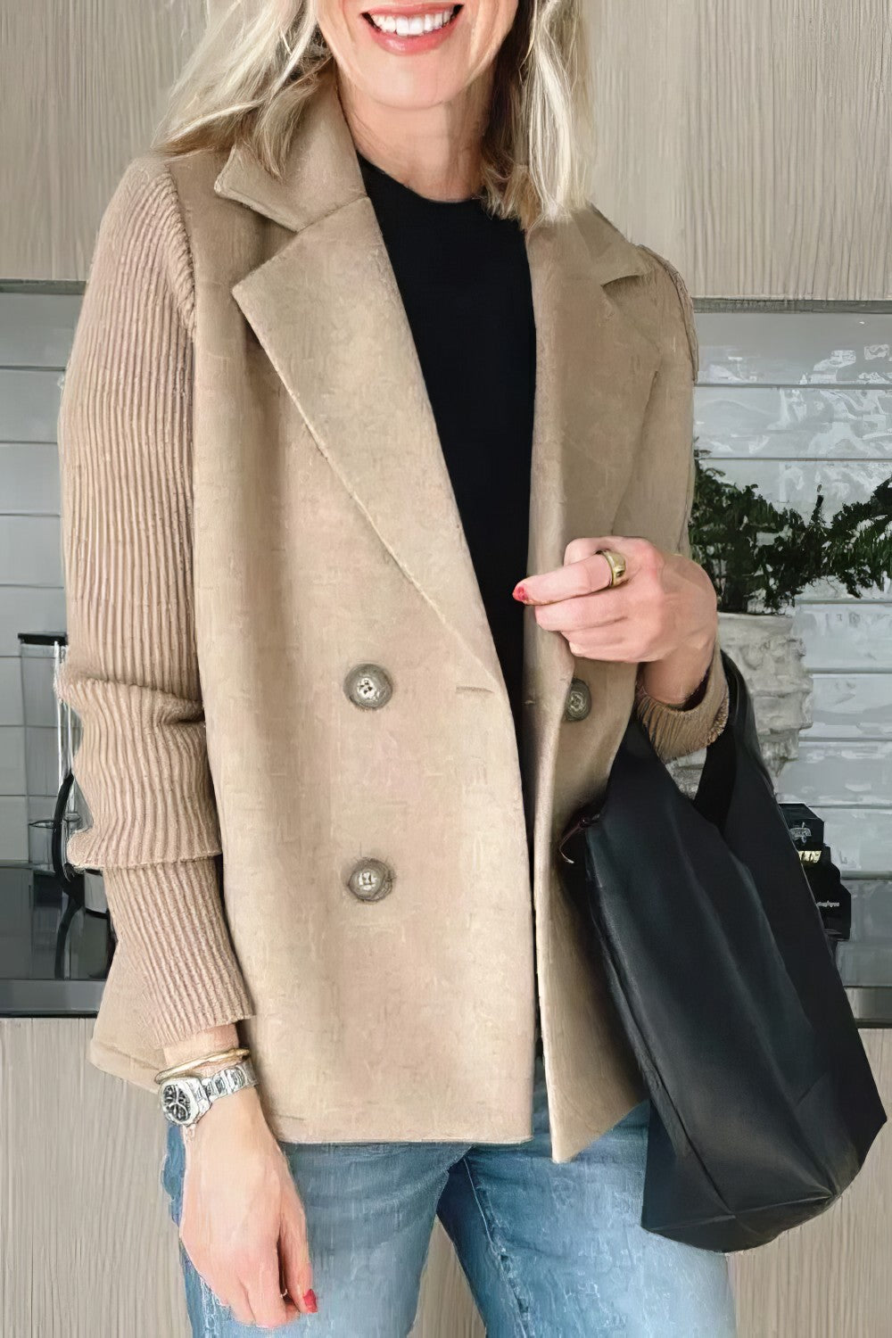 CLAIRE | Long Cardigan with Patchwork Sleeves, Trendy and Chic