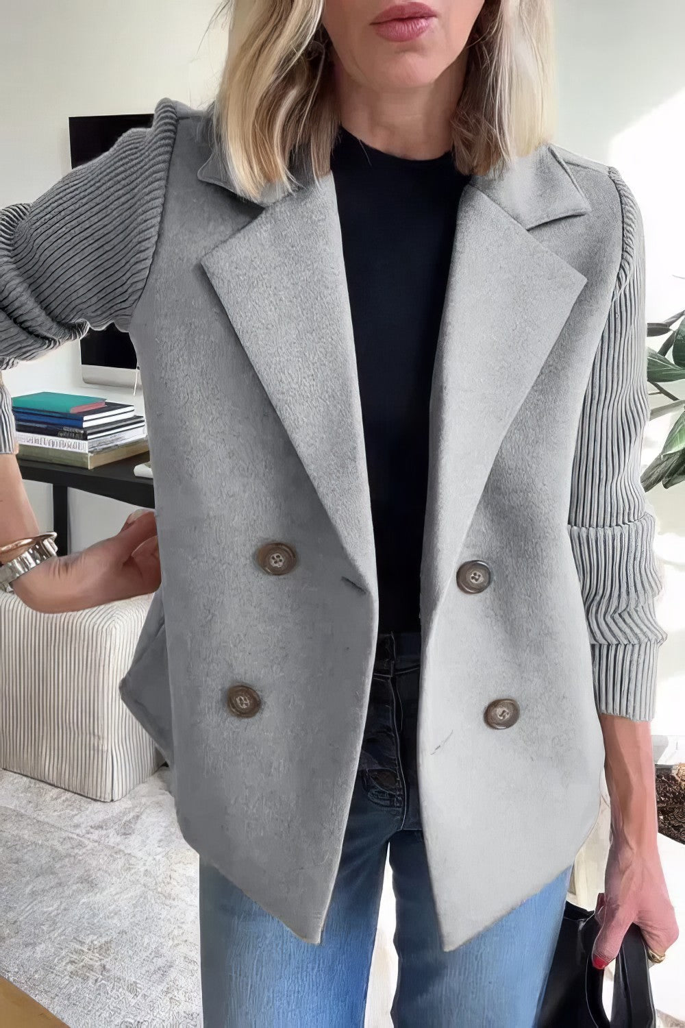 CLAIRE | Long Cardigan with Patchwork Sleeves, Trendy and Chic