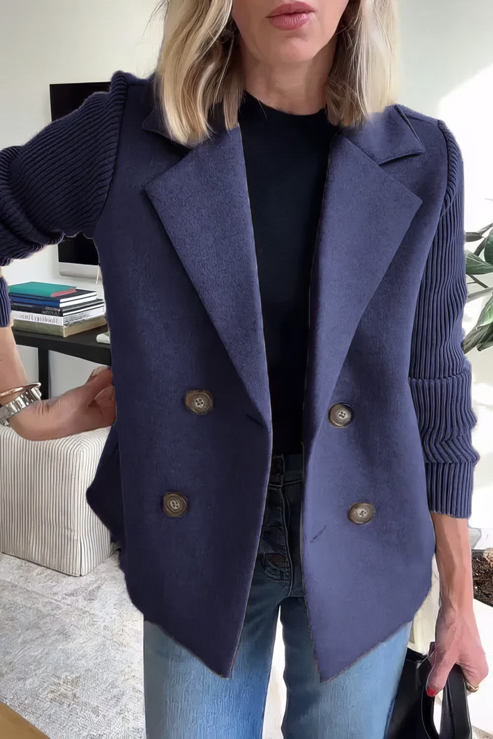 CLAIRE | Long Cardigan with Patchwork Sleeves, Trendy and Chic